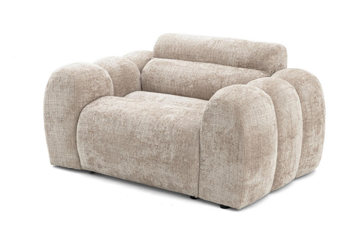 SESSEL VEER, Breite 131 cm Chenille Webstoff Beige - Beige/Schwarz, Holz/Kunststoff (131/75/92cm) - Muffo