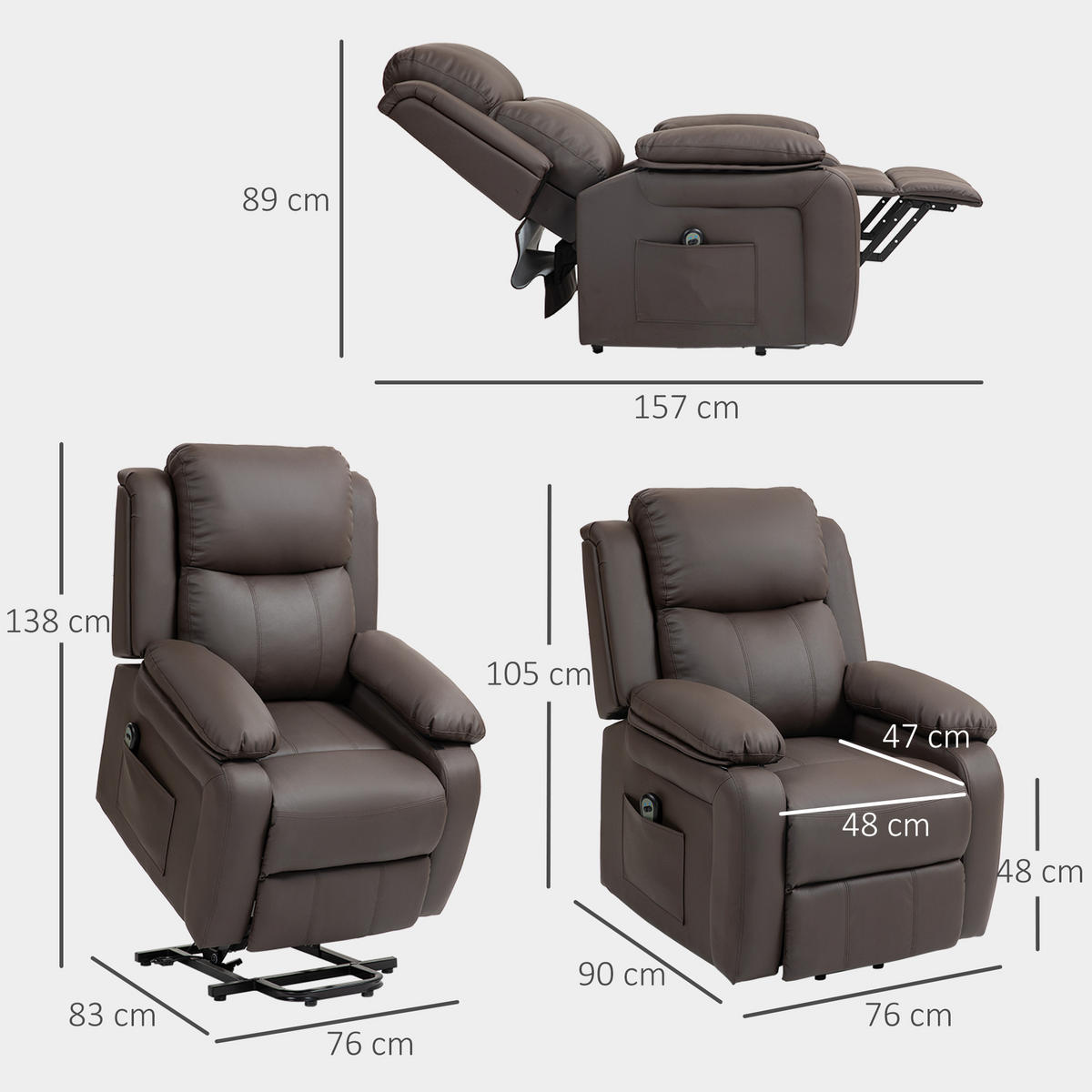 FERNSEHSESSEL DE-15401 elektrisch verstellbar mit Aufstehhilfe Braun - Braun, Leder (76/105/90cm) - ComfortXL