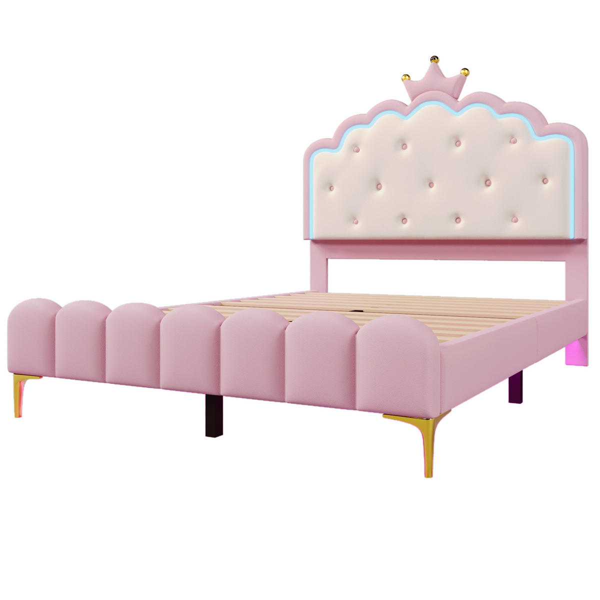 POLSTERBETT 140/200 cm in Rosa mit LED-Beleuchtung und gepolstertem Kopfteil - Rosa, Kunststoff (140/200cm) - BEAOK