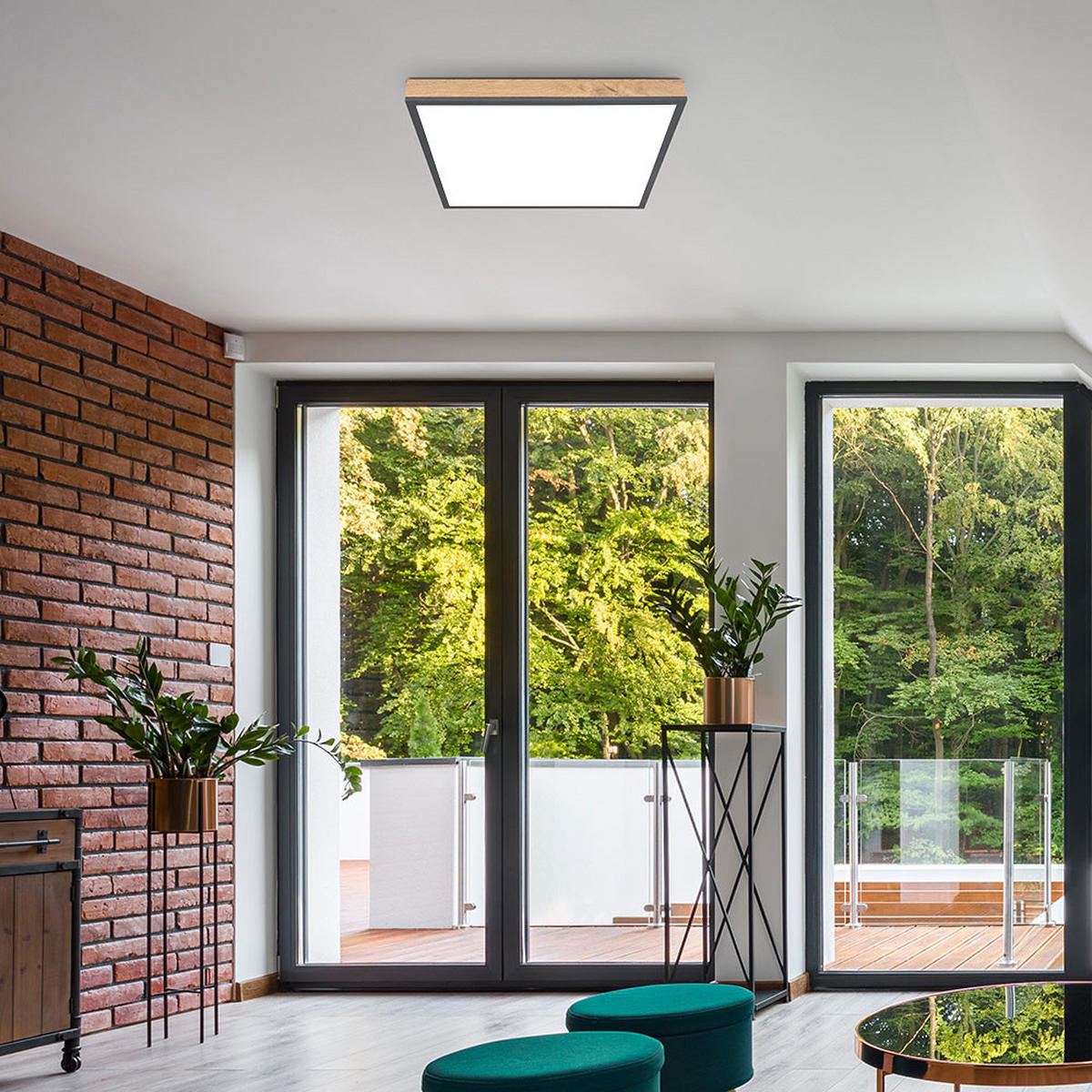 LED DECKENLEUCHTE DORO Holzoptik Braun Opal - Braun, Metall (30/30/6cm) - Globo Lighting