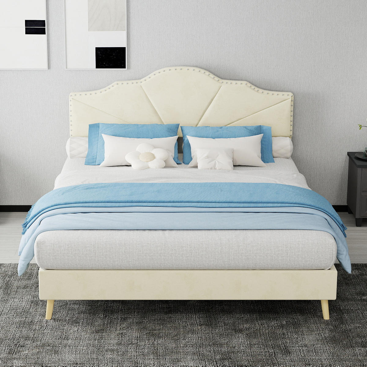 POLSTERBETT 140/200 cm DE-35437 mit weichem Kopfteil Beige - Beige, Metall (140/200cm) - ComfortXL