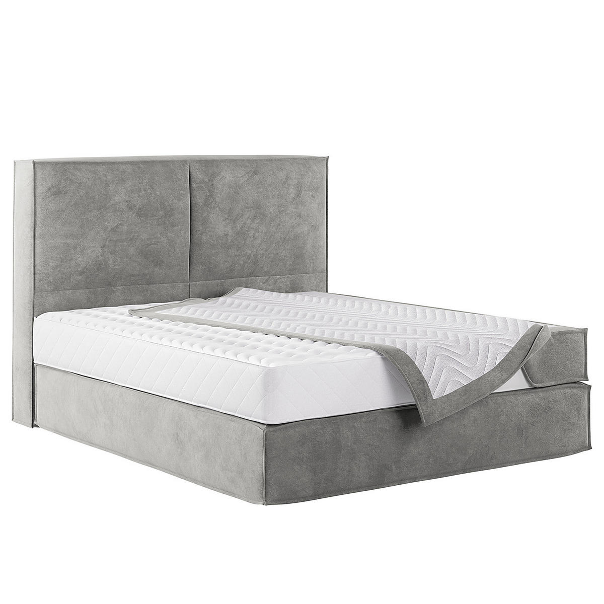 BOXSPRINGBETT mit Kopfteil - Premium - Hellgrau, Textil (180/200cm) - home24