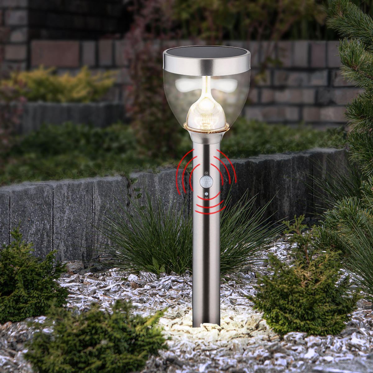 LED AUSSENLEUCHTE Solar Grau 2er Set - Silberfarben, Metall (15/15/55cm) - Globo Lighting