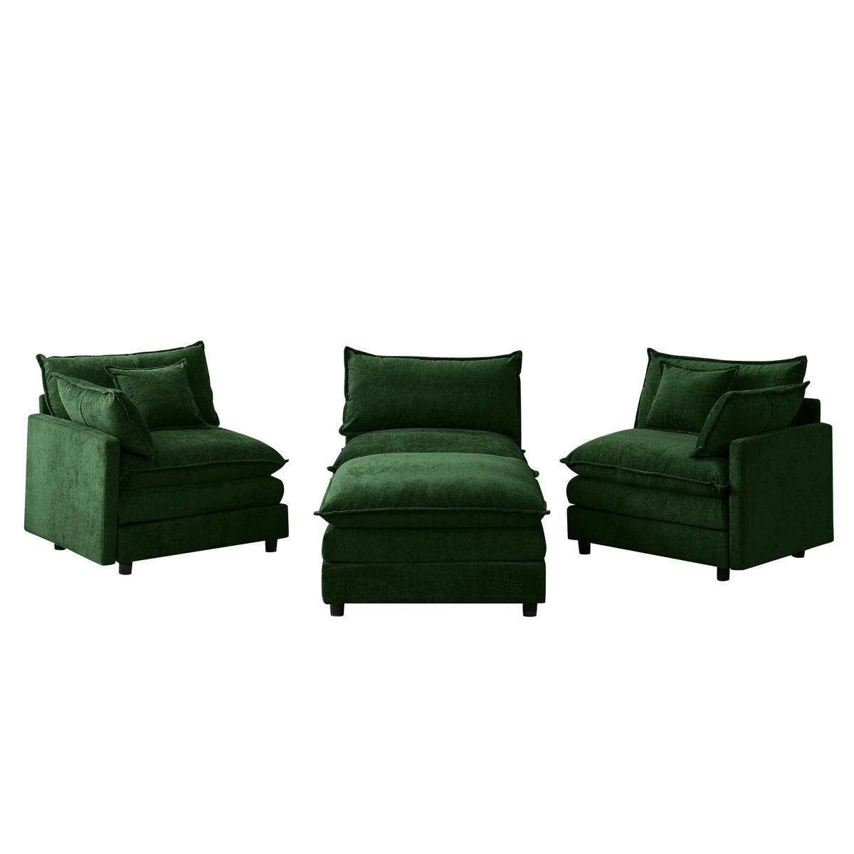 ECKSOFA mit Chenille-Bezug in Grün 154x267x85 cm, 3-Sitzer mit beweglichem Hocker - Grün, Textil (267/154cm) - IVMEU