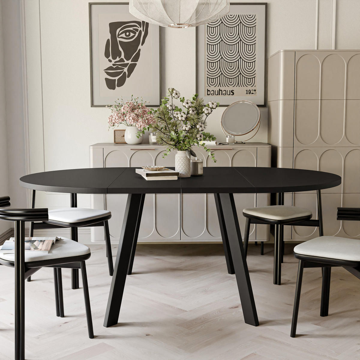 TISCH Schwarze Beine, MDF Tischplatte, Molet Schwarz - Schwarz, Holzwerkstoff (100/100/76cm) - Idohome