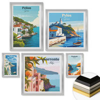 WANDBILDER 5er Set - 50x50 cm & 20x30 cm & 40x60 cm Silberner Rahmen - Farbenfrohe Illustrationen von Retro-Städten - Silberfarben, Kunststoff (40/60cm) - ArtPrintCave