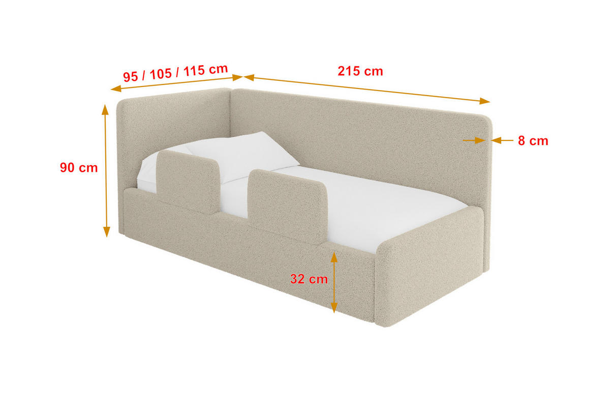 EINZELLBETT Jugendbett mit Bettkasten, Rechts - NORY 100x200 Dunkelbeige - Taupe, Holzwerkstoff/Textil (100/200cm) - ALTDECOR