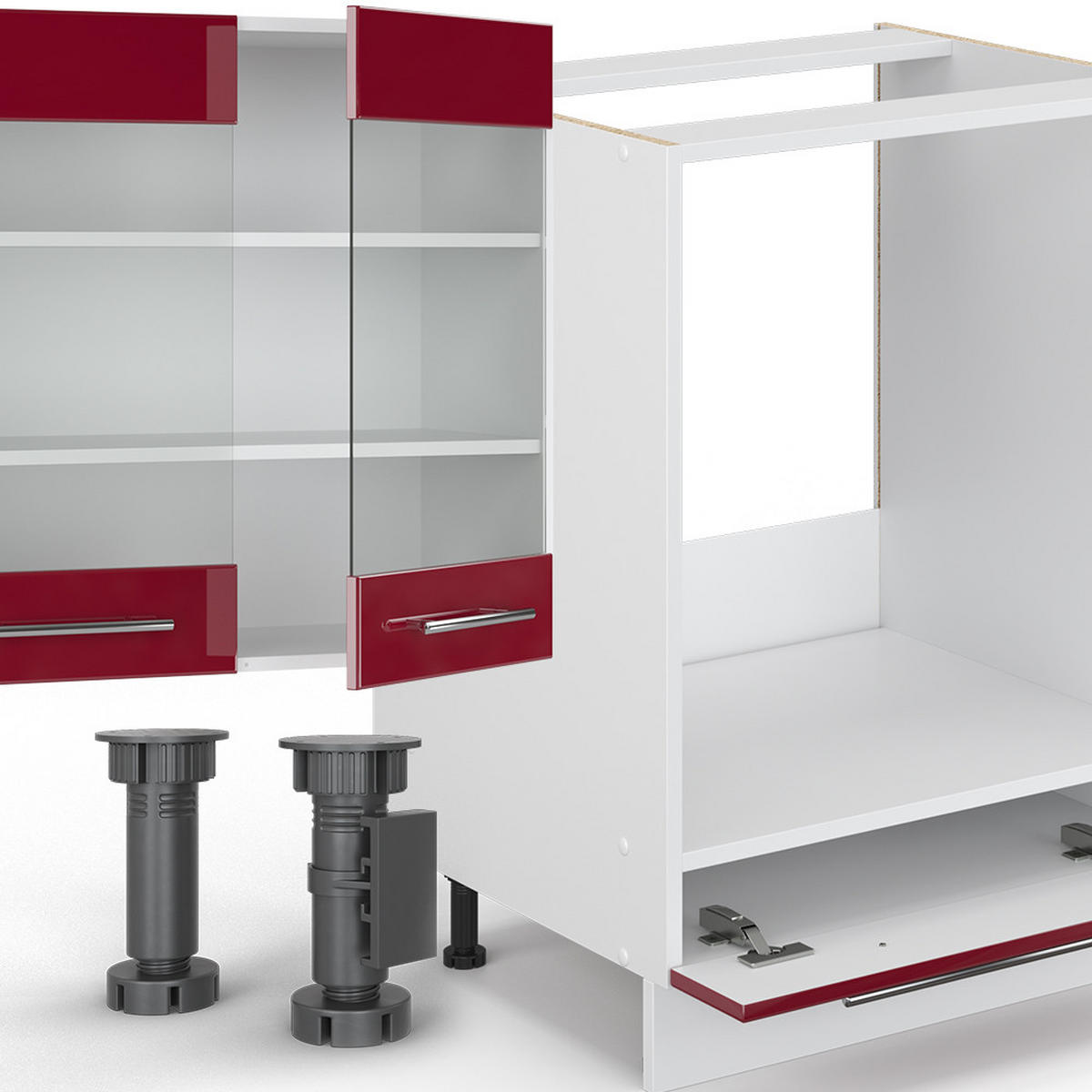 KÜCHENZEILE Fame-Line Bordeaux Hochglanz/Weiß 355 cm, AP Marmor - Bordeaux/Weiß, Holzwerkstoff (355/81.6/60cm) - Vicco