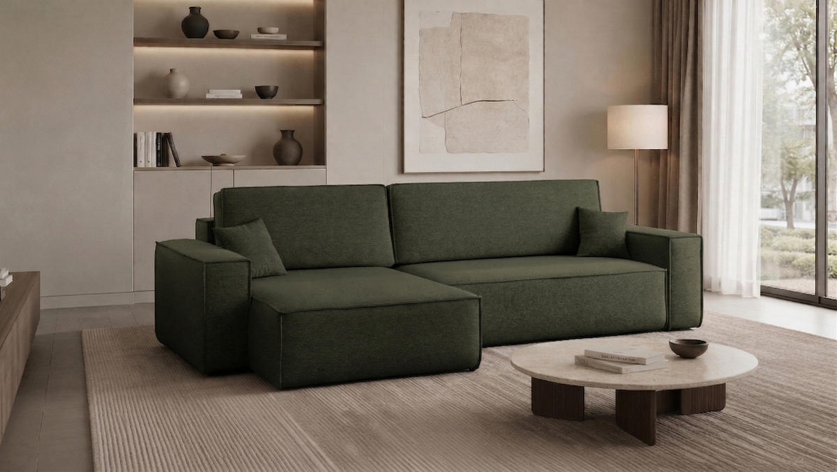 ECKSOFA Mit Schlaffunktion Und Bettkasten, Eckcouch Best XL Stoff Verita Dunkelgrün Links - Dunkelgrün, Holz (145/274cm) - Kaiser Möbel