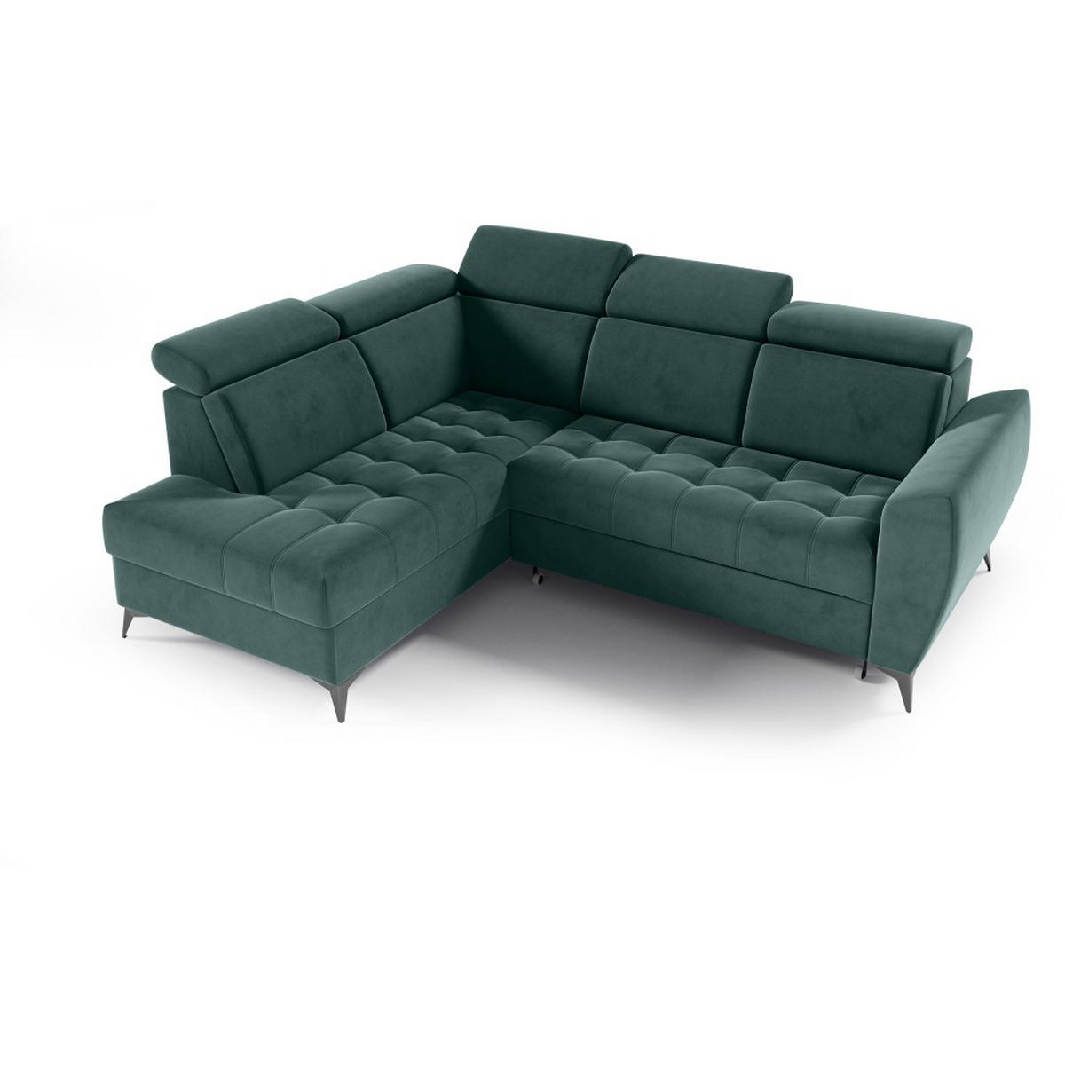 ECKSCHLAFSOFA Aurora II mit verstellbare Kopfstützen, Dunkelgrün, links - Dunkelgrün/Schwarz, Textil (266/204cm) - Beautysofa