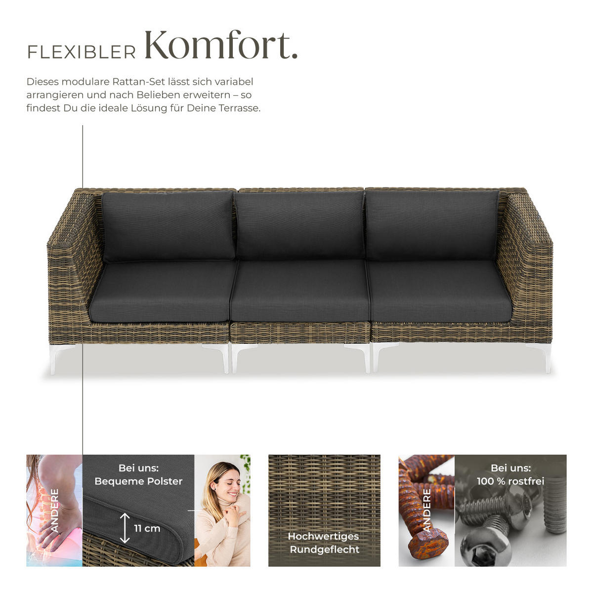 GARTEN-LOUNGE-SET Villanova,kein Aufbau,anthrazit-meliert - Anthrazit, Kunststoff - tectake