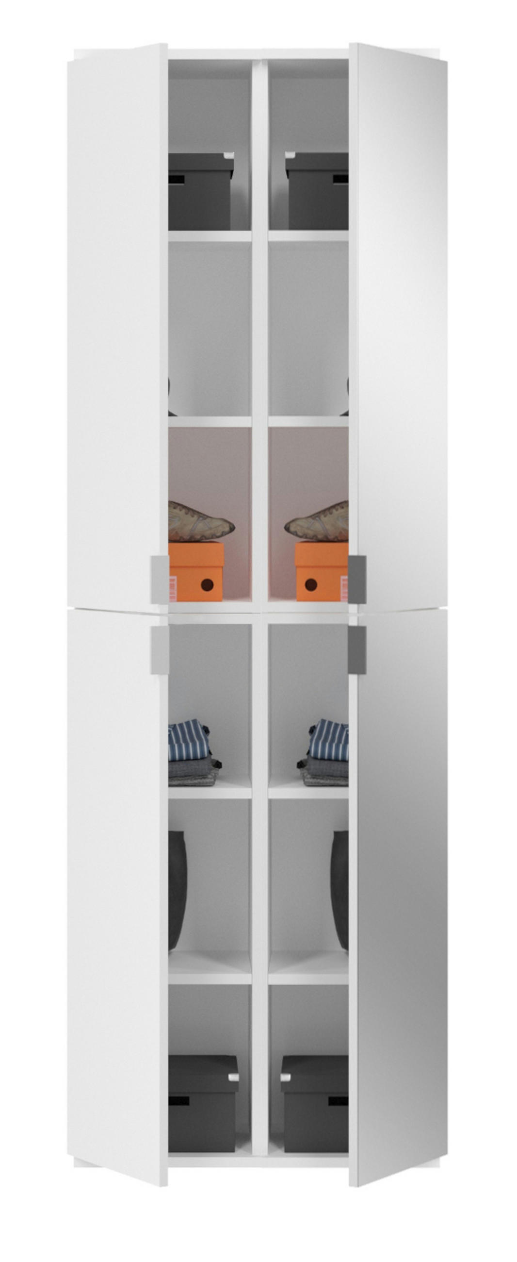 GARDEROBENSCHRANK weiß Hochglanz 60 cm, 4-türig mit Spiegel - Weiß Hochglanz/Silberfarben, Glas/Holzwerkstoff (60/193/34cm) - Inn.Furn