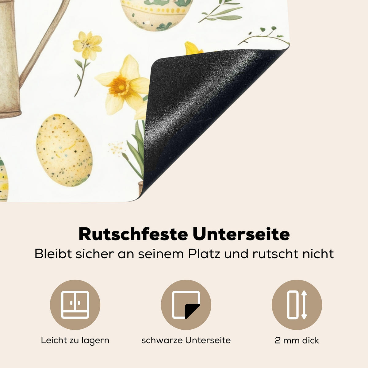 HERDABDECKPLATTE Gießkanne - Blumen - Eier Herdabdeckung Induktionsfeld 75x52 cm - Weiß, Kunststoff (75/52/0.2cm) - MuchoWow