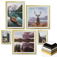 WANDBILDER 5er Set - 50x50 cm & 20x30 cm & 40x60 cm Goldrahmen - Bergsee, Bootsfahrt, Sonnenuntergang, Hirsche - Goldfarben, Kunststoff (40/60cm) - ArtPrintCave