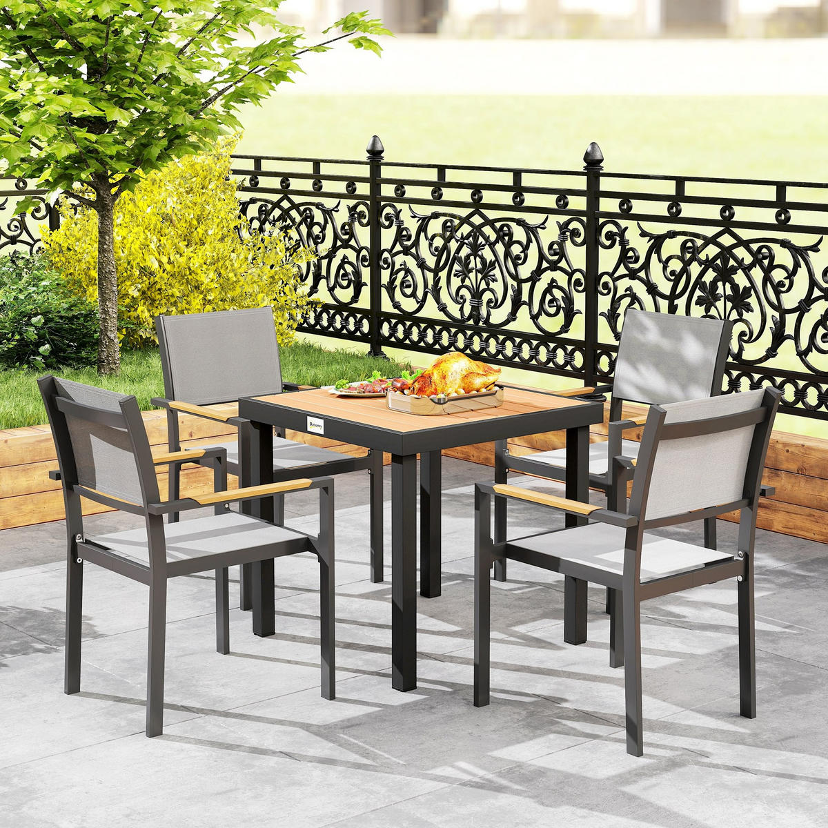 GARTENTISCH 78/78/74 cm aus Aluminium mit Tischplatte in Holzoptik und verstellbaren Fußpolstern, Naturholz - Naturfarben, Metall (78/78/74cm) - Redom