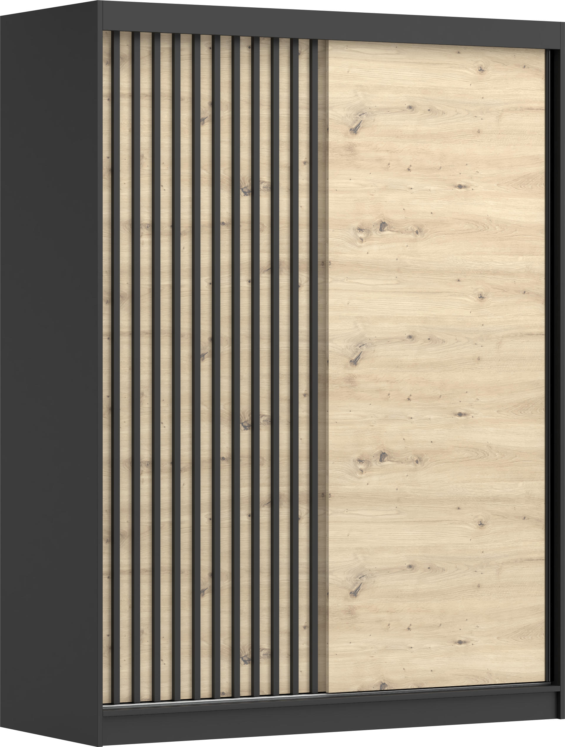 SCHIEBETÜRENSCHRANK - Beni 10 Schwarz + Artisan - Schwarz/Weiß, Holzwerkstoff/Metall (150/200/61cm) - Möblo