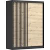 SCHIEBETÜRENSCHRANK - Beni 10 Schwarz + Artisan - Schwarz/Weiß, Holzwerkstoff/Metall (150/200/61cm) - Möblo