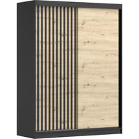 SCHIEBETÜRENSCHRANK - Beni 10 Schwarz + Artisan - Schwarz/Weiß, Holzwerkstoff/Metall (150/200/61cm) - Möblo