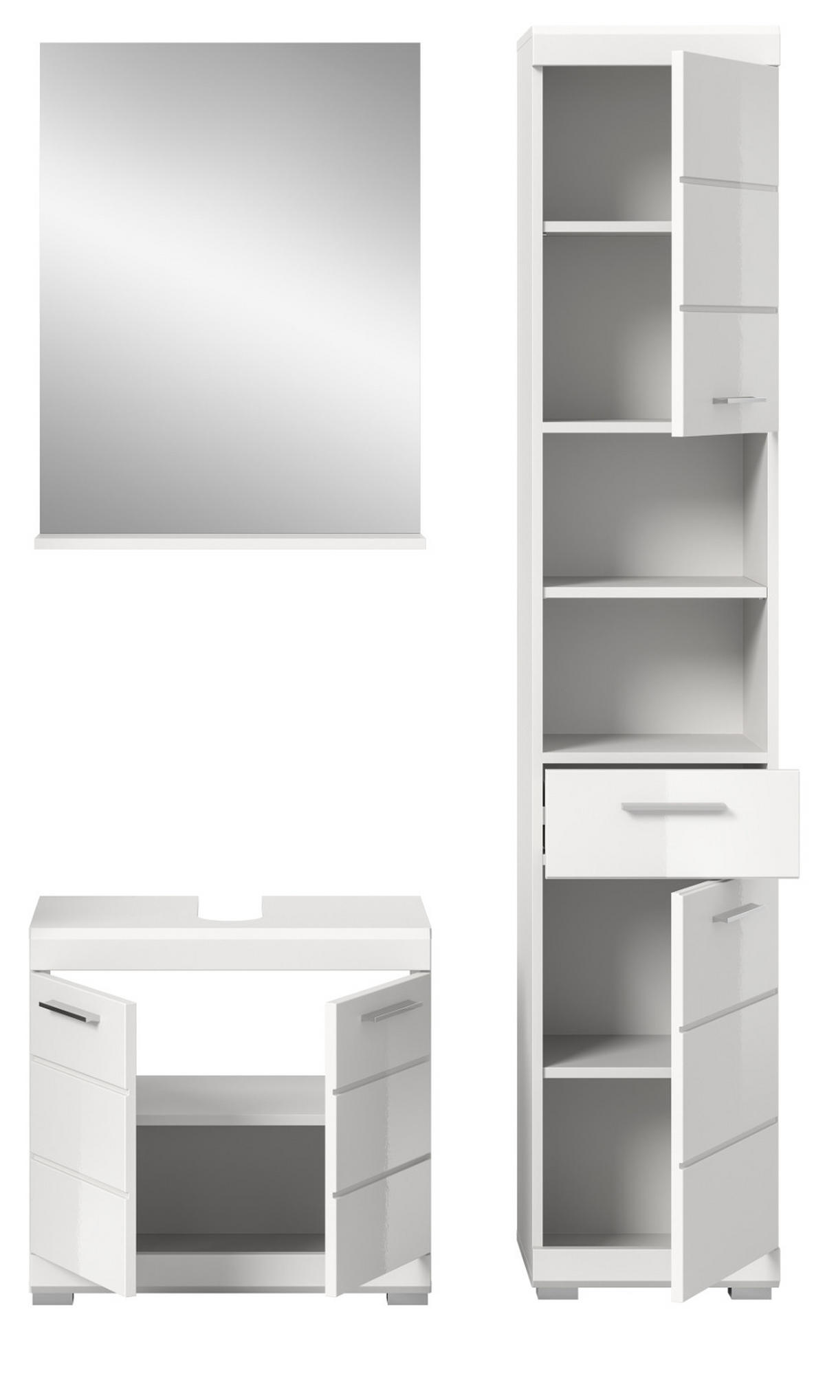 BADMÖBEL-SET weiß Hochglanz 3-teilig 112 cm, Komplettset mit viel Stauraum - Weiß Hochglanz, Glas/Holzwerkstoff (112/191/34cm) - Inn.Furn