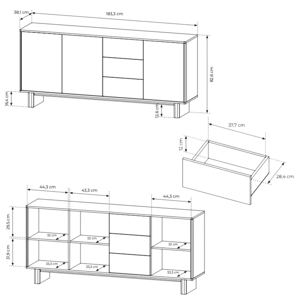 KOMMODE: geölte Eiche, 183,3 x 82,6 x 38,1 cm - Eichefarben, Holzwerkstoff (183.3/82.6/38.1cm) - 3XE LIVING