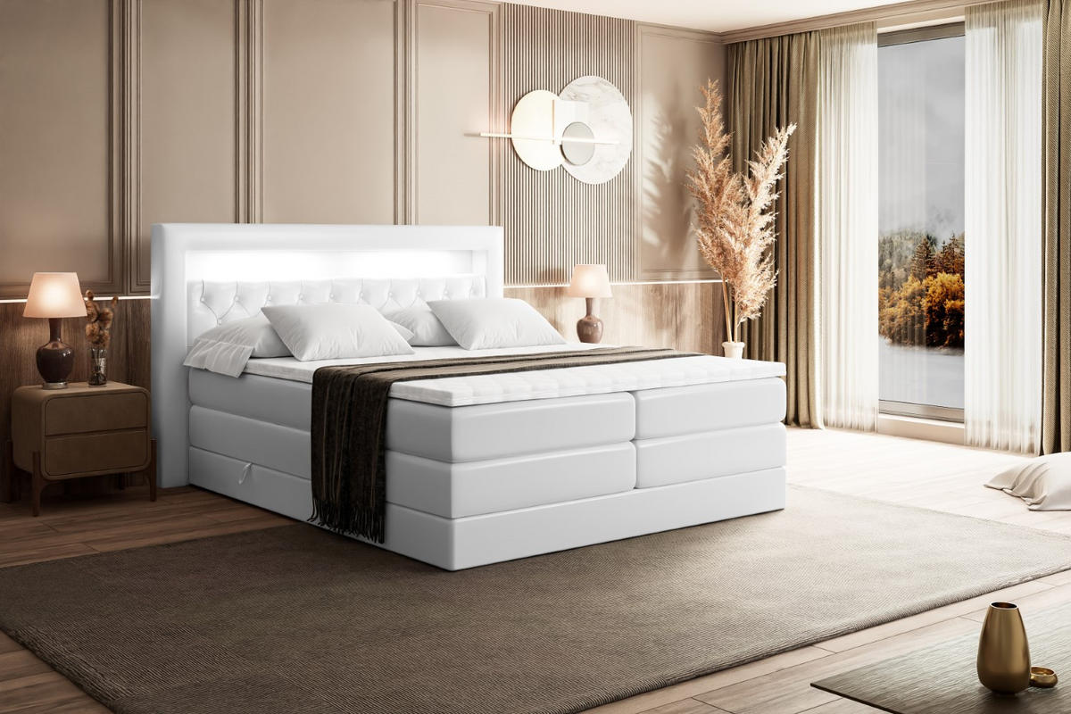BOXSPRINGBETT NOEL GOLD KING - 160x200 - H3/H4 - Weiß Hochglanz - Weiß Hochglanz, Holzwerkstoff (160/200cm) - ALTDECOR