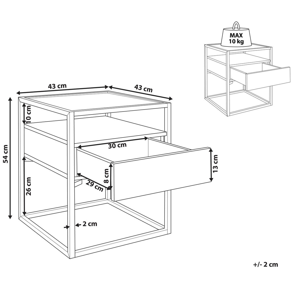 BEISTELLTISCH Glas dunkler Holzfarbton/schwarz quadratisch 43/43 cm Mauk - Dunkelbraun/Schwarz, Holzwerkstoff (43/43/54cm) - Beliani