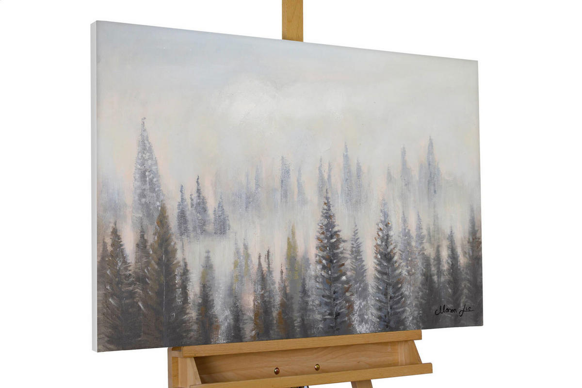 ACRYLBILD HANDGEMALT 90/60 cm - Weiß/Grün, Holz/Textil (90/60cm) - KUNSTLOFT