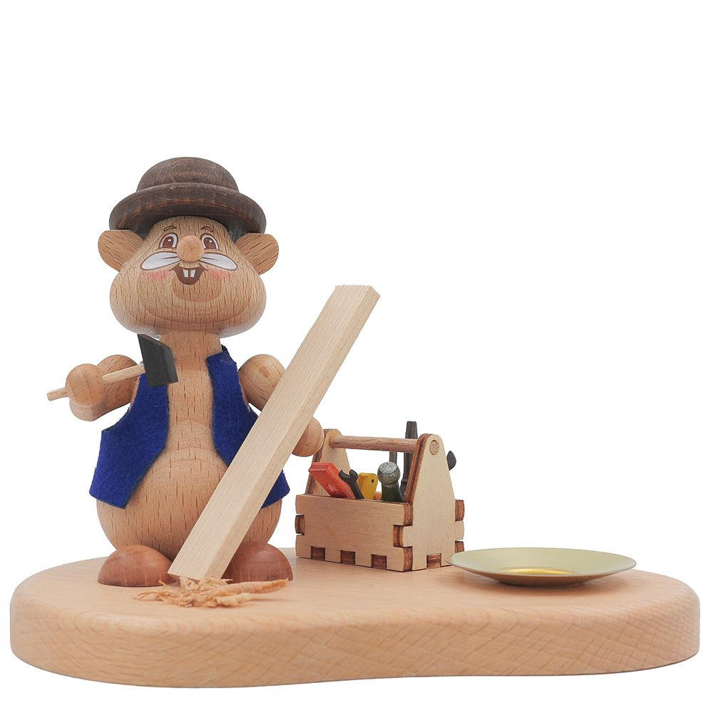 HOLZFIGUR Hamster Handwerker mit Kerzenhalter 11 cm - Multicolor, Metall (14/1/0.1cm)