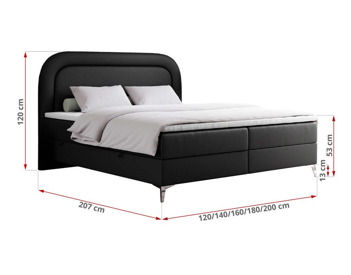 BOXBETT EIRA 180/200 Schwarz Kunstleder - H4 - Silberfarben/Schwarz, Holz/Textil (180/200cm) - MKS
