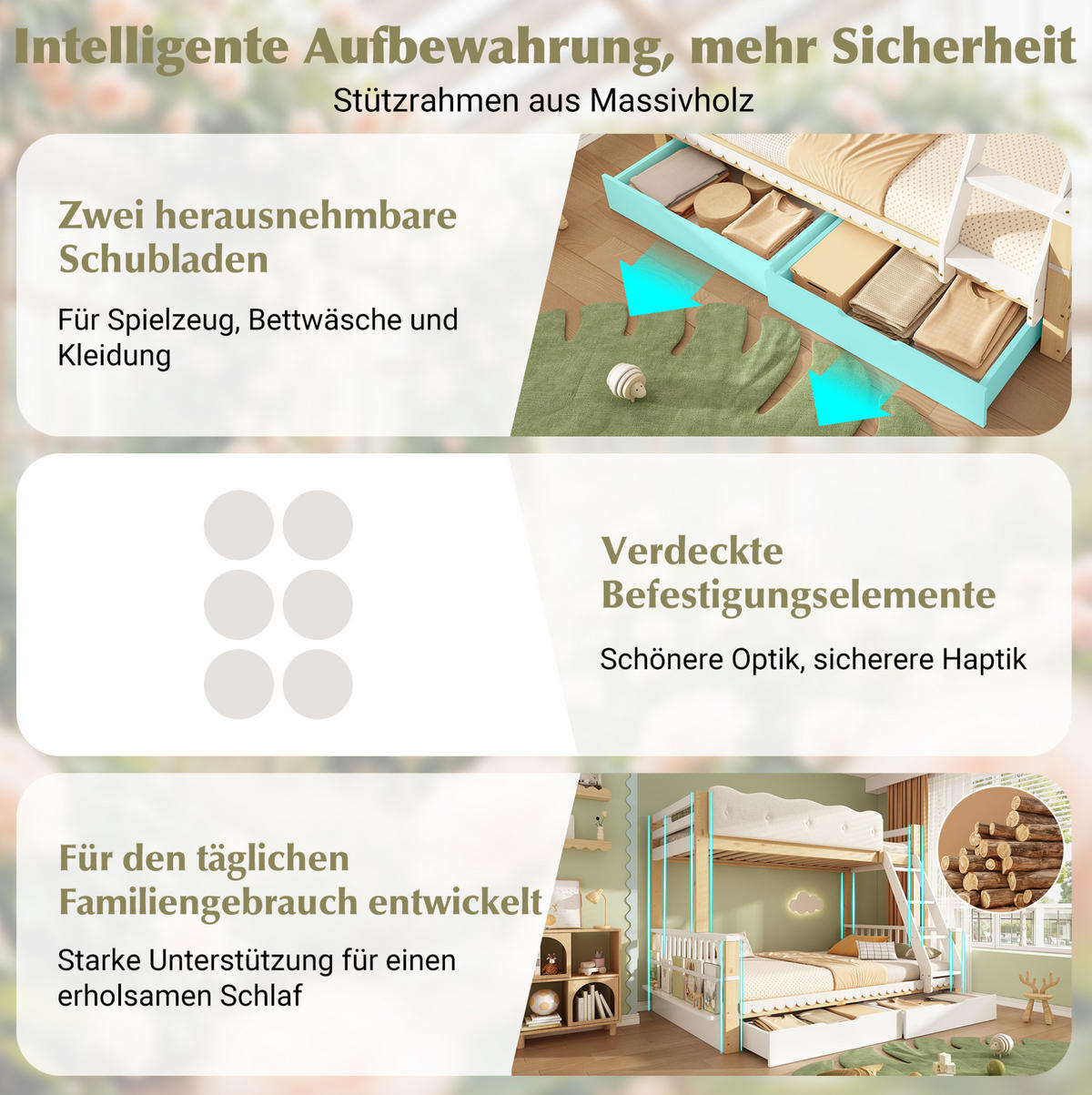 ETAGENBETT aus Kiefernholz, Spanplatte und Sperrholz 140x200 cm Weiß & Eiche mit Schubladen und Zeitschriftenständer - Eichefarben, Holz (140/200cm) - Modfu