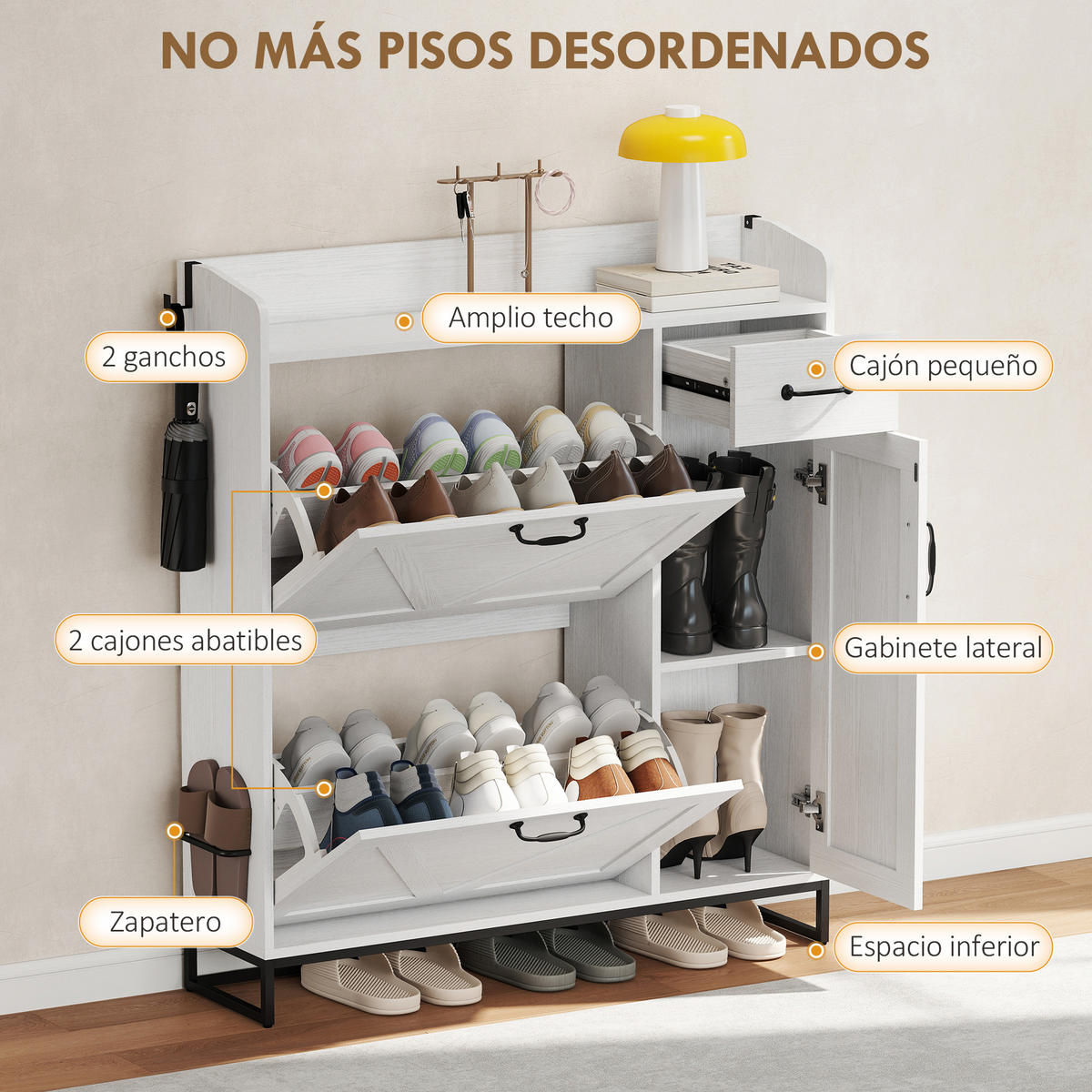 SCHUHSCHRANK,SCHMAL 2 Klappschubladen für 12 Paar 106,7x26x116cm,weiß - Weiß, Holzwerkstoff (106.7/116/26cm) - Vallsero