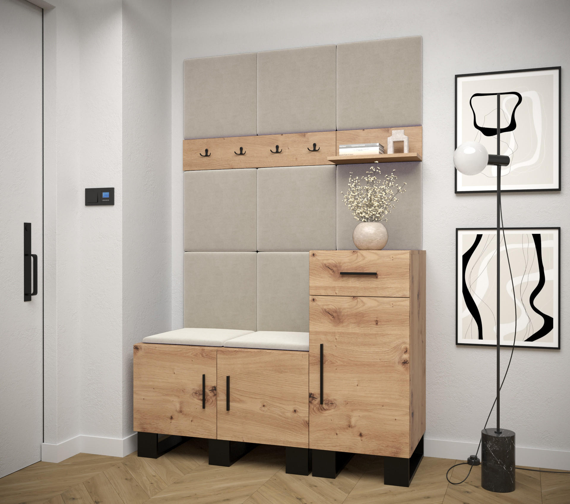 GARDEROBEN-SET 196/126/45,6 - Creme/Schwarz, Holz/Kunststoff (126/196/45.6cm) - Abiks Möbel