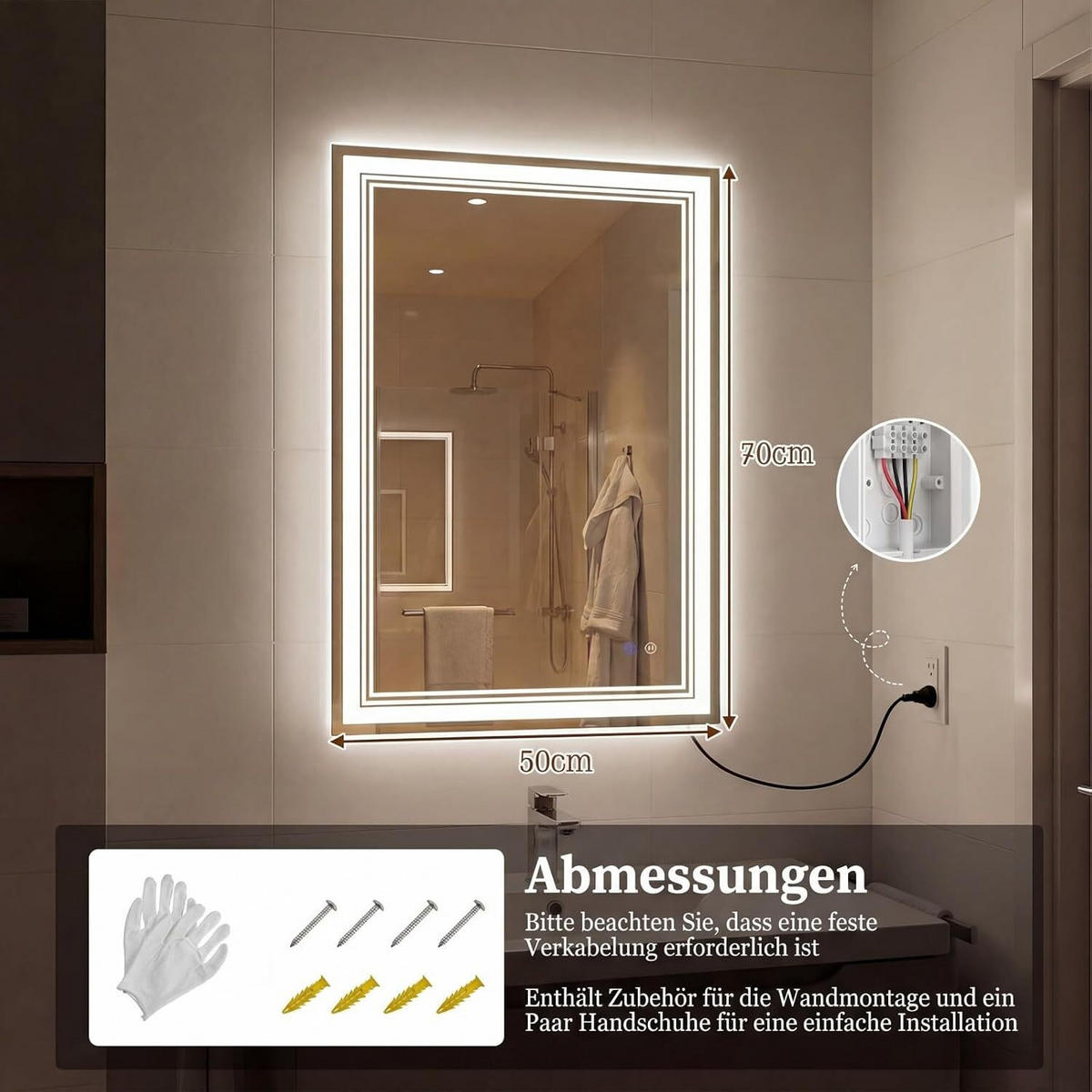BADEWASCHSPIEGEL Wandmontage silber - Silberfarben, Glas (50/70/3cm) - COSTWAY