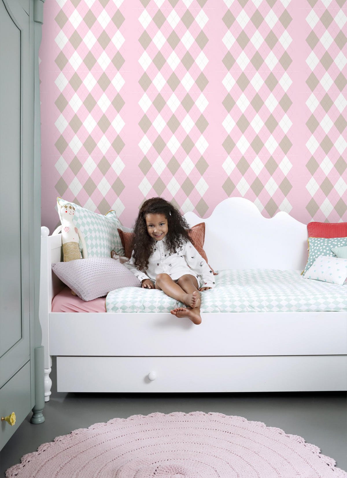 TAPETE Karomuster 53 cm x 10.05 m - Pink, Papier (53/0.1cm) - ESTAhome