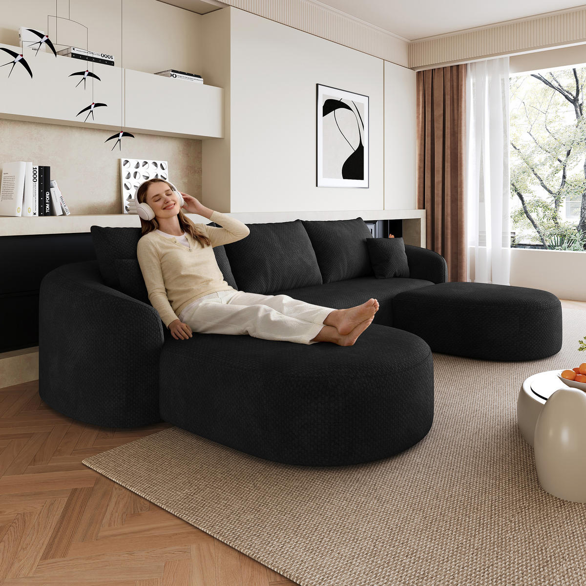 WOHNLANDSCHAFT Schwarz 266/168/85 cm 5-Sitzer Modular - Schwarz, Textil (266/85/168cm) - PANGIVO