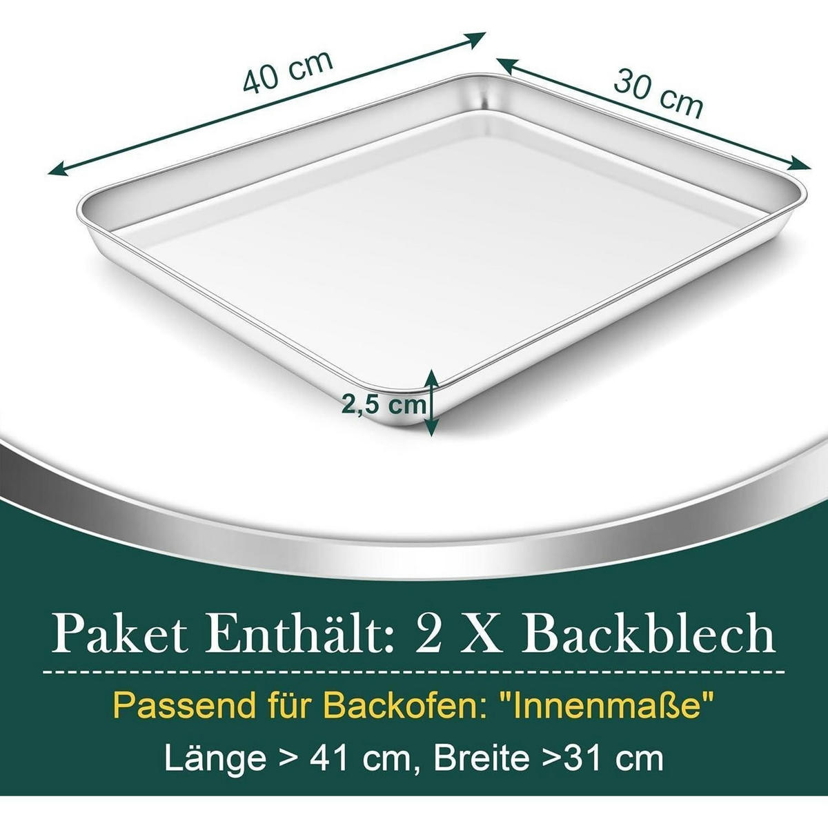 BACKBLECH 2-teiliges Set Edelstahl 40 x 30 x 2,5 cm - Silberfarben, Metall (30/2/40cm)