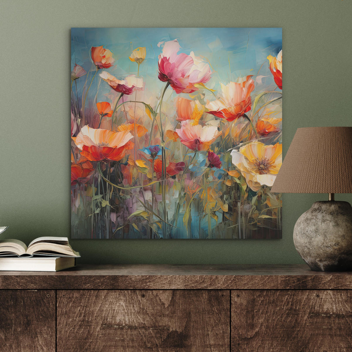 AKUSTIKBILD Blumen - Aquarell - Kunst - Botanisch - Natur Wandbilder 60x60 cm - Orange, Kunststoff (60/60/0.9cm) - MuchoWow