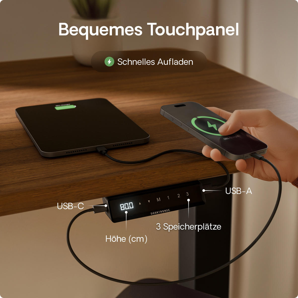 SCHREIBTISCH Elektrisch Höhenverstellbarer HomeOne 160x80cm Schwarz/Walnuss mit Memory-Funktion, Anti-Kollisions Technologie - Walnussfarben/Schwarz, Holzwerkstoff (80/160/72cm) - Desktronic