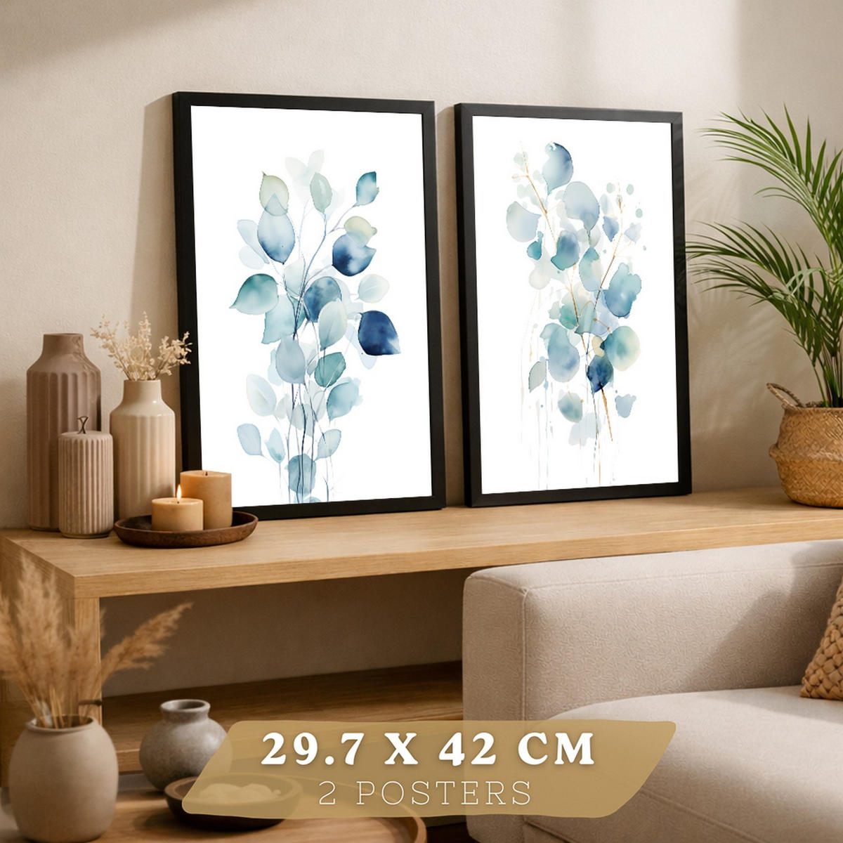 PLAKAT Sada 2 Akvarelový květ A3 Černý rám - černá, papír (29.7/1/42cm) - Nacnic