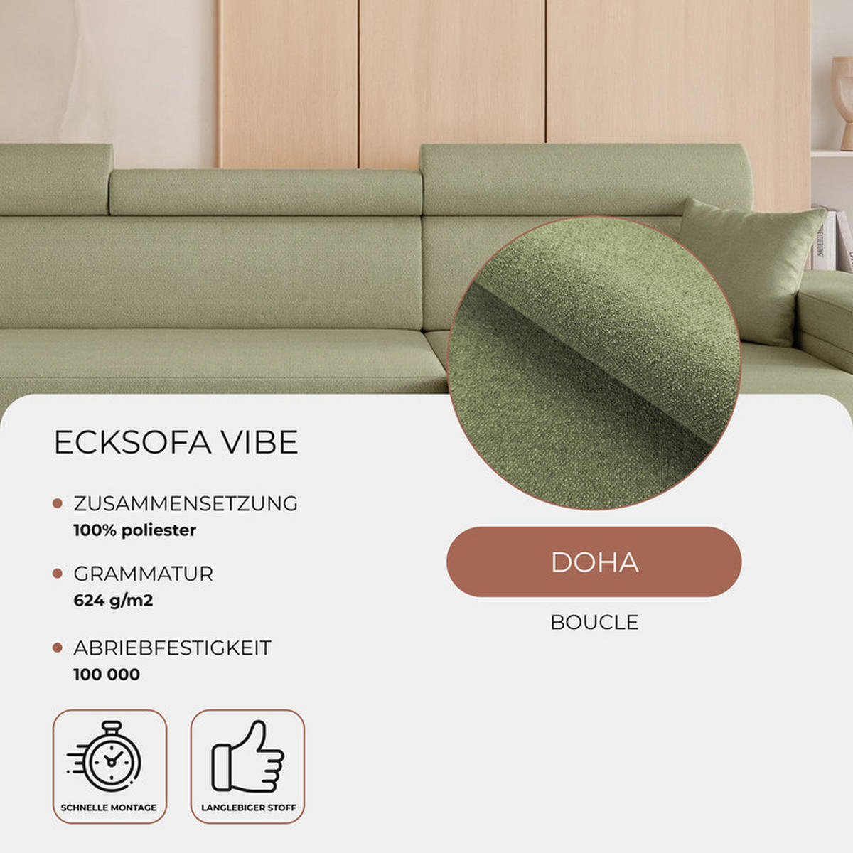 ECKSOFA AISHA mit Schlaffunktion und Bettkasten Grün - Grün, Holzwerkstoff/Kunststoff (250/90cm) - Idohome