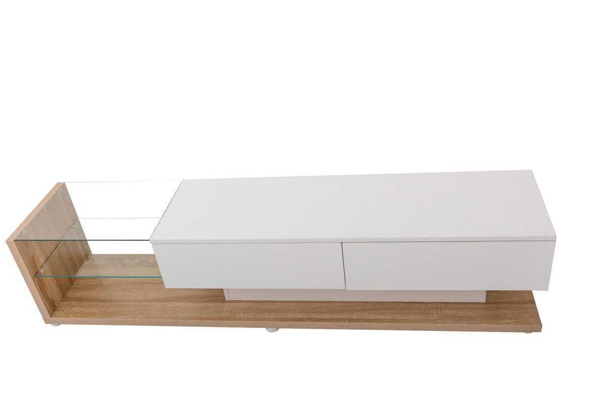 TV-SCHRANK 170/36/38 cm hochglanzweiß mit LED-Beleuchtung und zwei Schubladen - Weiß, Holzwerkstoff (170/38/36cm) - OKWISH