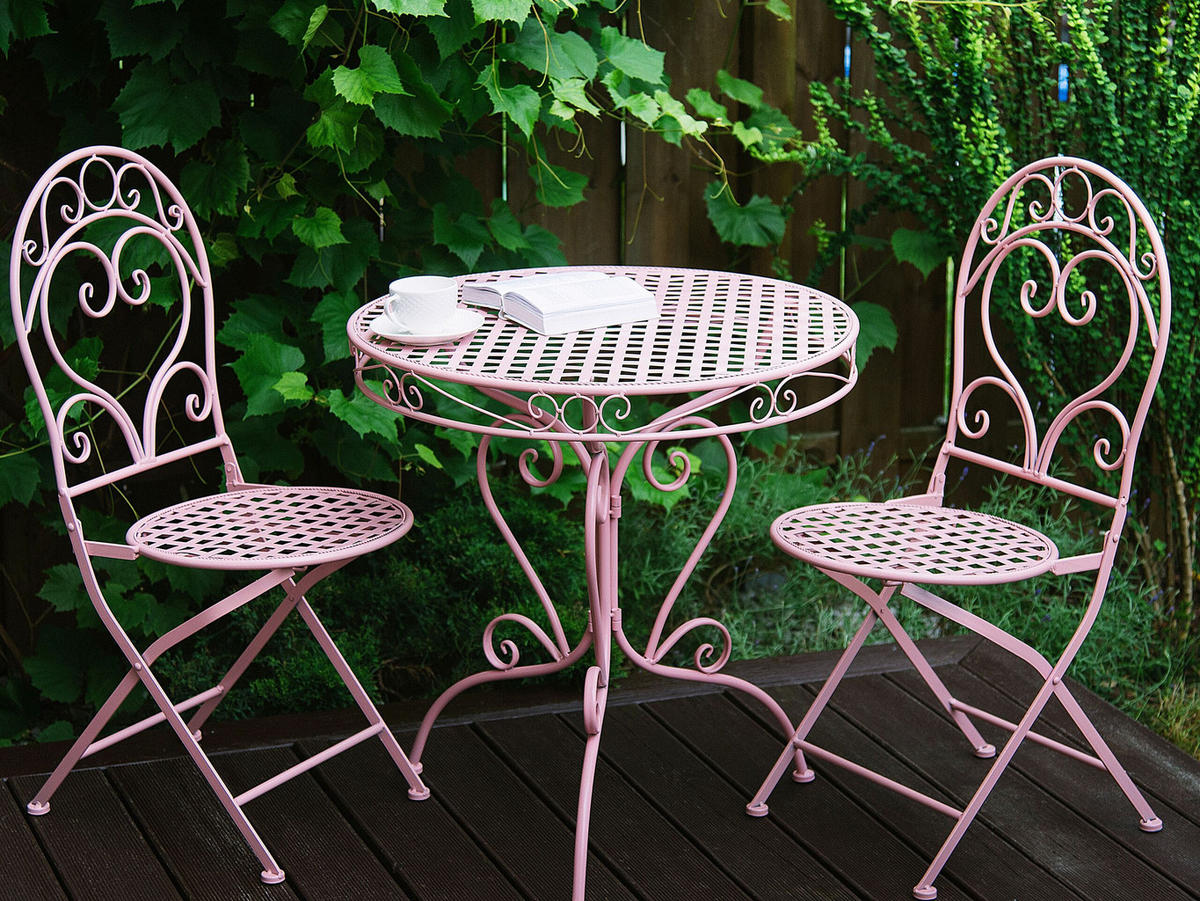 BALKONSET 2-Sitzer rosa Metall zusammenklappbar Albinia - Pink, Metall - Beliani
