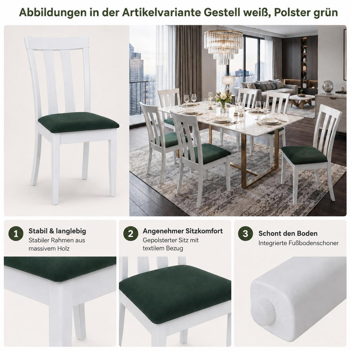 ESSZIMMERSTUHL Grün, Beige 2er-Set - Beige/Grün, Holz (42/96/58cm) - MCW