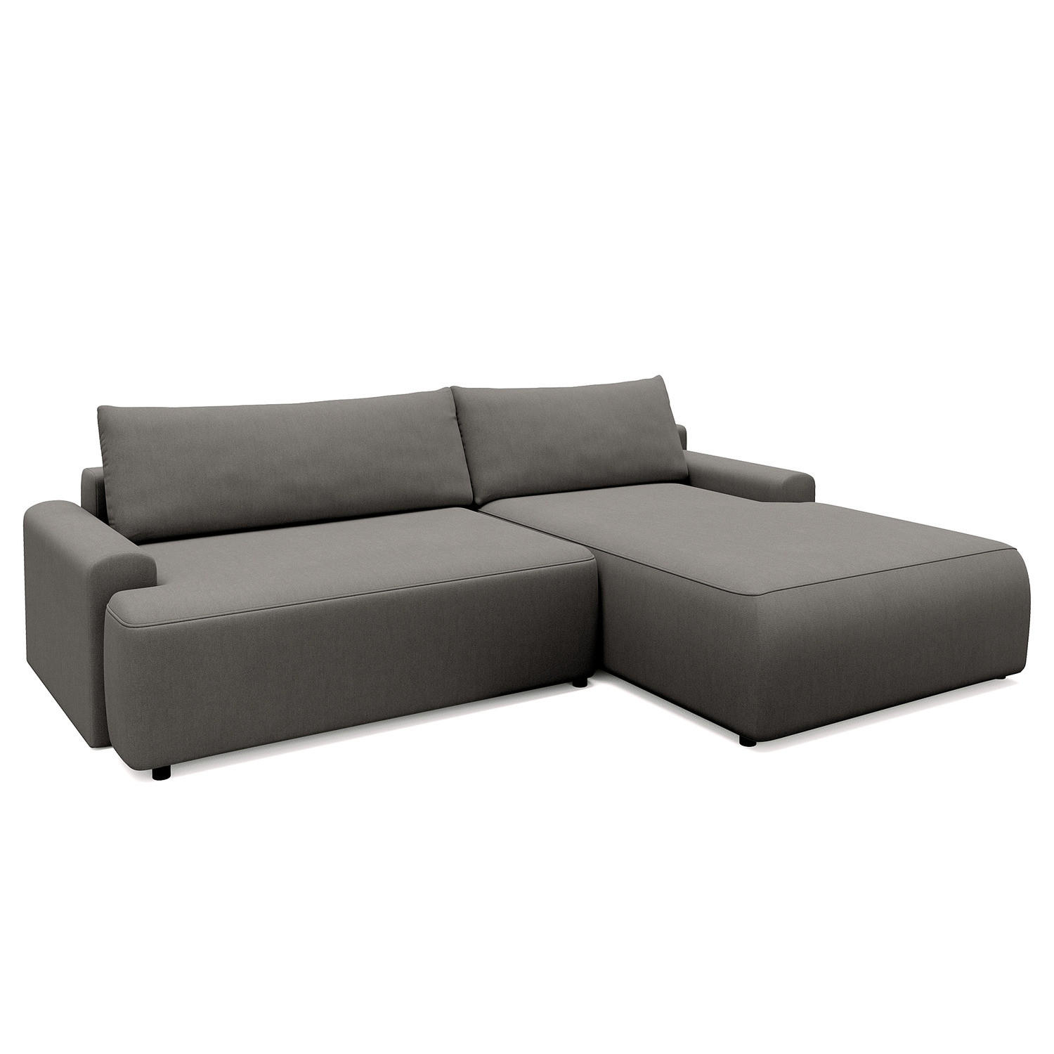 ECKSOFA mit Schlaffunktion - Longchair - Dunkelgrau/Schwarz, Kunststoff/Textil (253/167cm) - home24
