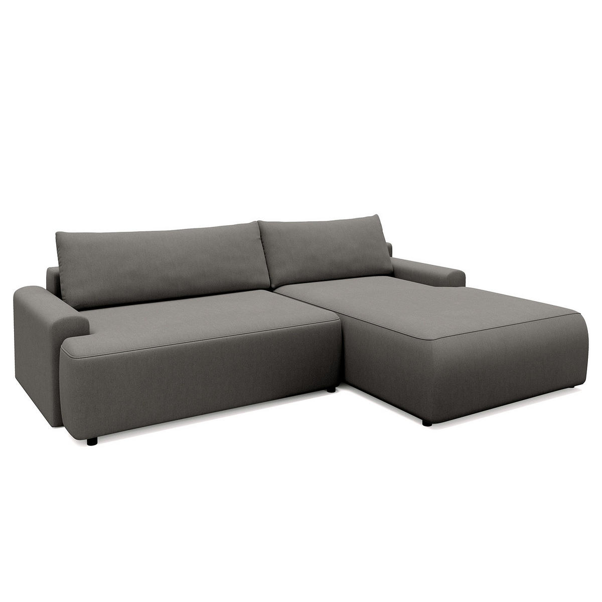 ECKSOFA mit Schlaffunktion - Longchair - Dunkelgrau/Schwarz, Kunststoff/Textil (253/167cm) - home24