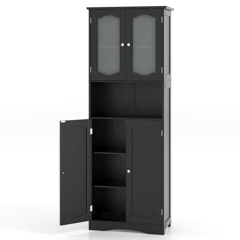 Costway Badezimmerschrank Schwarz 60x164x30 cm