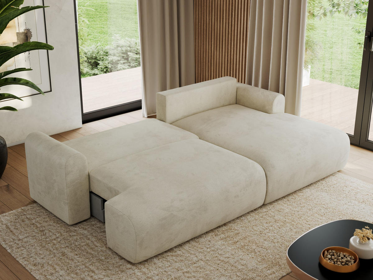ECKSCHLAFSOFA TONO L Beige Velvet - rechts - Beige/Schwarz, Kunststoff/Textil (150/260cm) - MKS