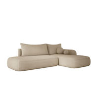 ECKSOFA BABU mit Schlaffunktion, Moderne Polsterecke für Wohnzimmer, funktionales Schlafsofa im Stoff NOW OR NEVER, 300x105x60cm rechte, beige​ - Sandfarben, Holz/Textil (300/190cm) - DomoHome