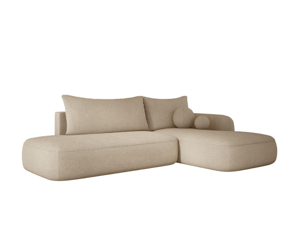 ECKSOFA BABU mit Schlaffunktion, Moderne Polsterecke für Wohnzimmer, funktionales Schlafsofa im Stoff NOW OR NEVER, 300x105x60cm rechte, beige​ - Sandfarben, Holz/Textil (300/190cm) - DomoHome