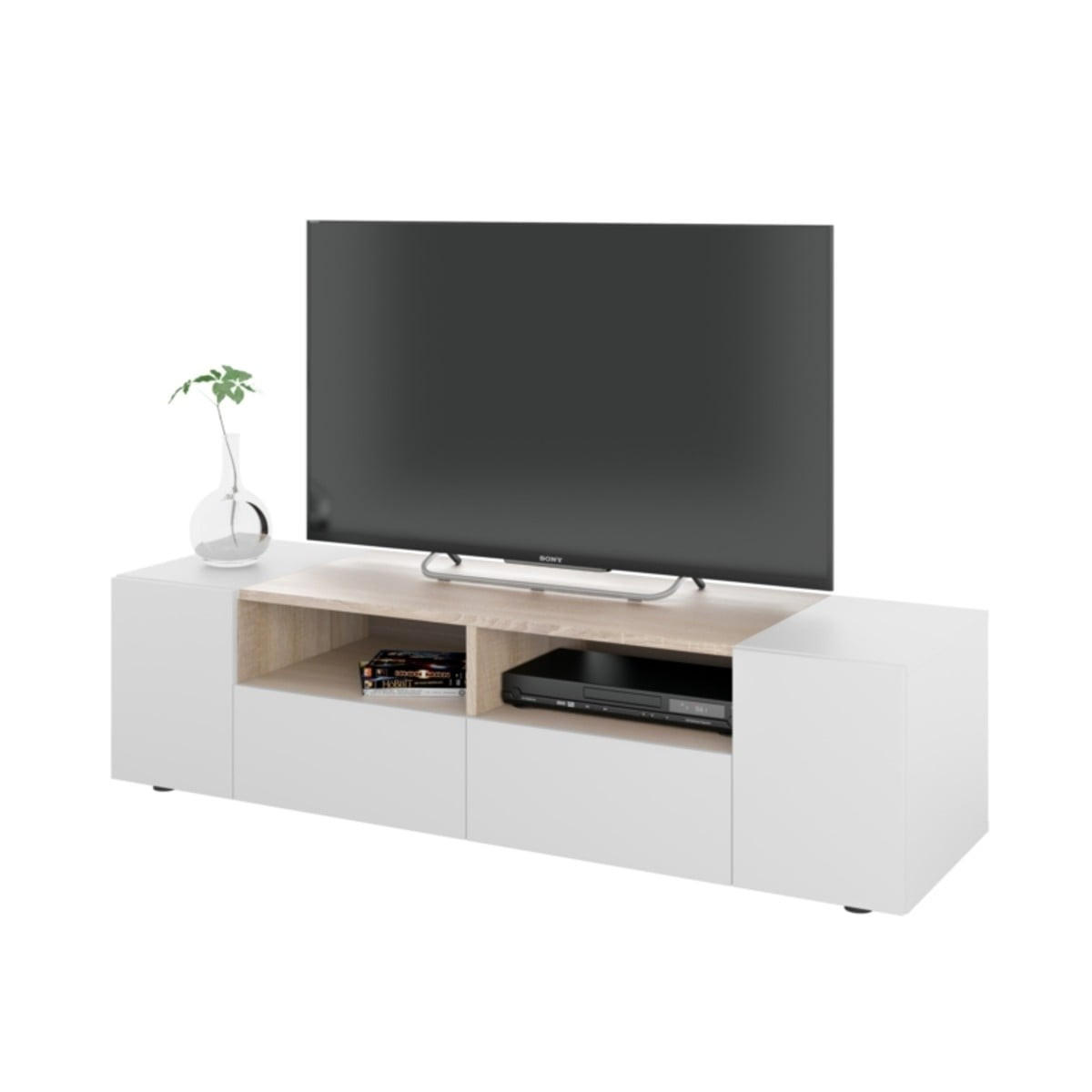 TV-MÖBEL mit 4 Türen und 2 Aufbewahrungsnischen Tamiko - L138 cm - Weiß, Holzwerkstoff (42/36/138cm) - Calicosy